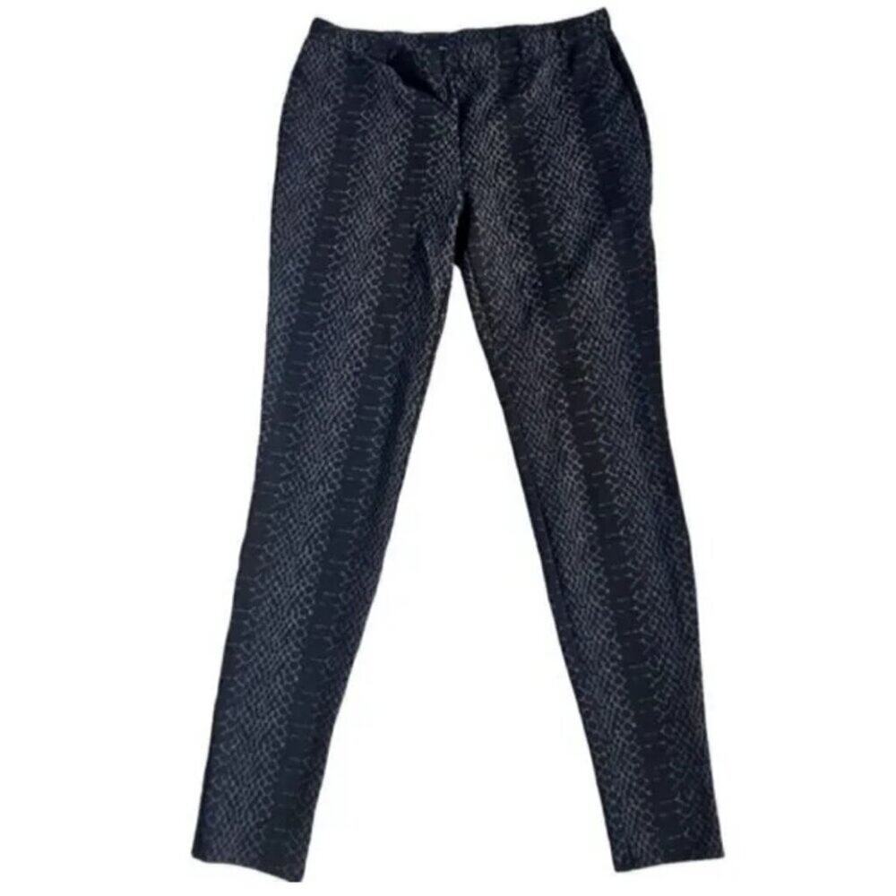 JOIE LEGGINGS STRECH PANTS KEENA BLACK PONTE SNAKESKIN MID RISE TRENDY SZ L